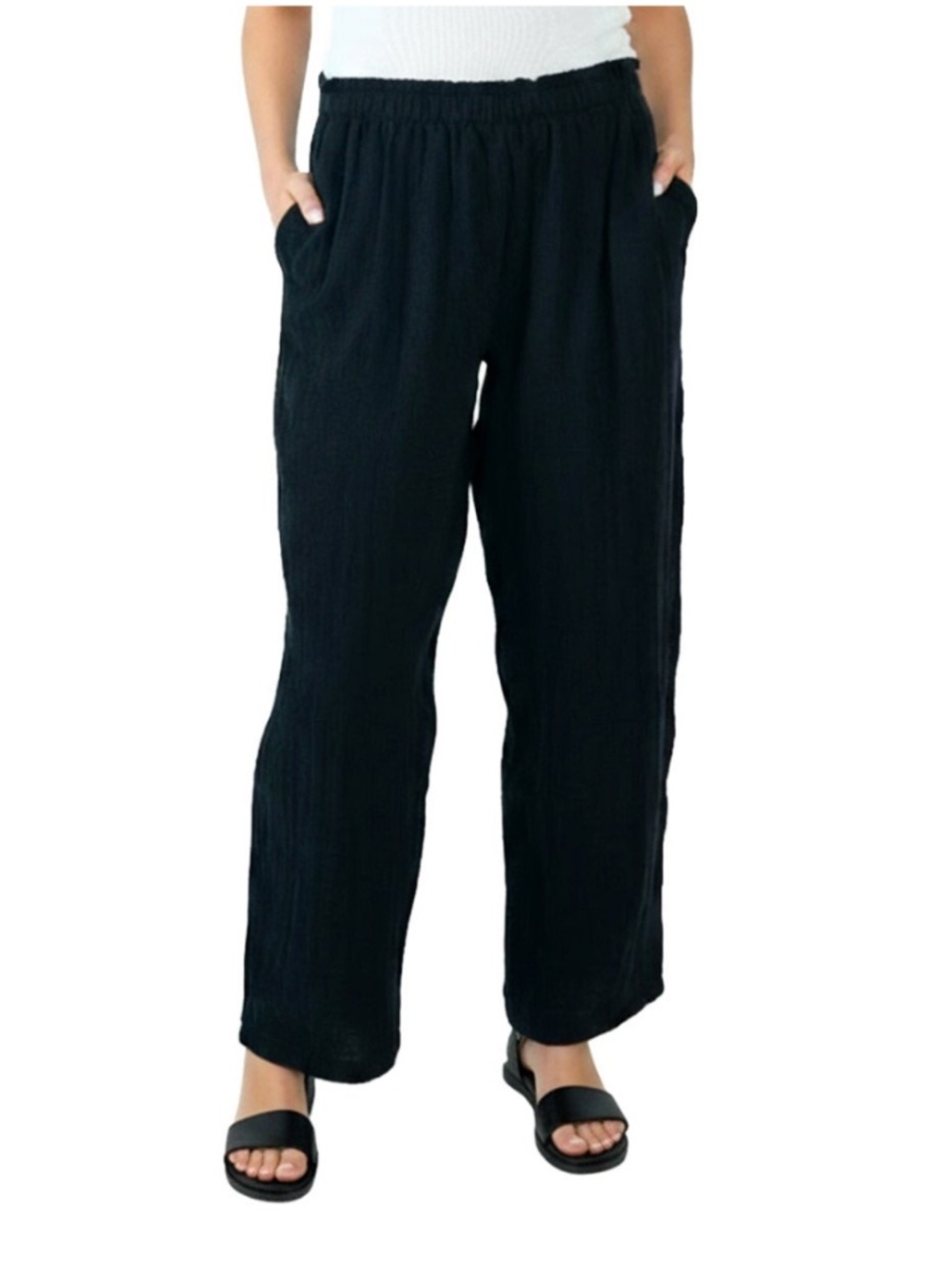 Coldwater Creek Womens Cotton Gauze Black Pull On Pant Medium - Picture 1 of 6